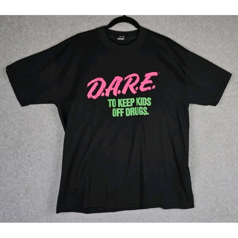 90's DARE D.A.R.E. To Keep Kids Off Drugs Shirt Adult XL NEON Single Stitch